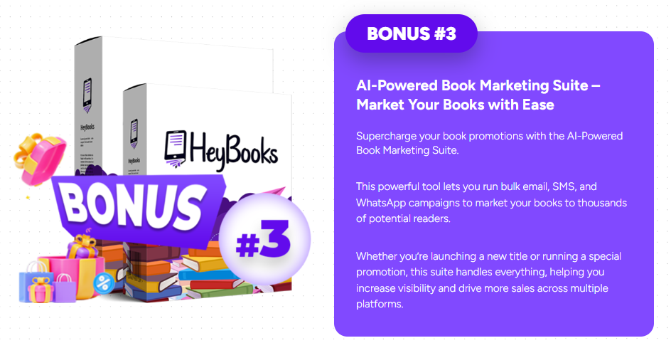 This image showing to the fast action bonuses with bonus number 3 of HeyBOOKS Review